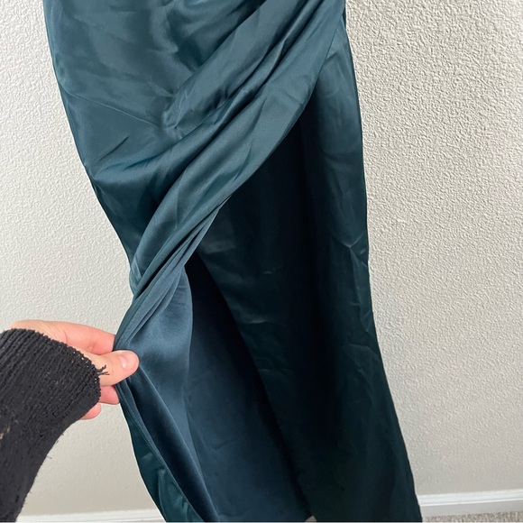 Lulus Moments of Beauty Dark Teal Satin Cowl Neck Tulip Maxi Dress Small - Picture 7 of 11